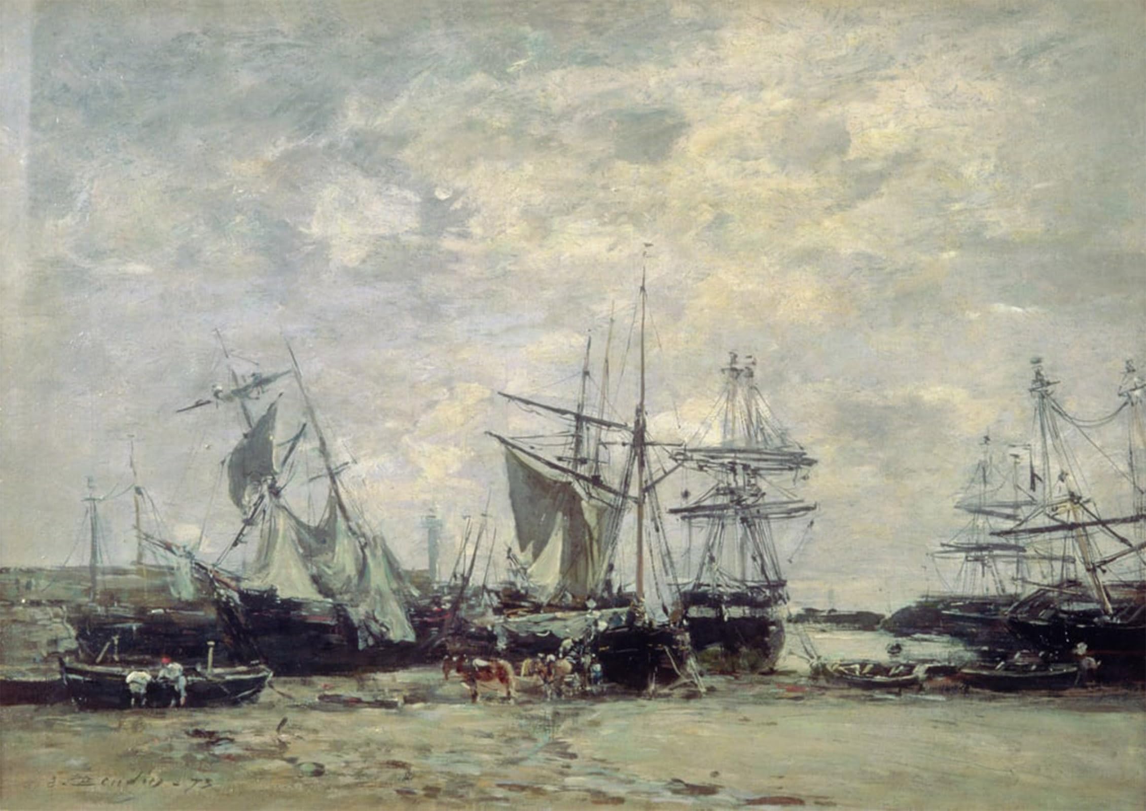POSTERIIk Famous Modern Artwork Art Mural the Port of Portieux by Eugene Louis Boudin Oil Paintings Pictures for Home Decor 60x90cm