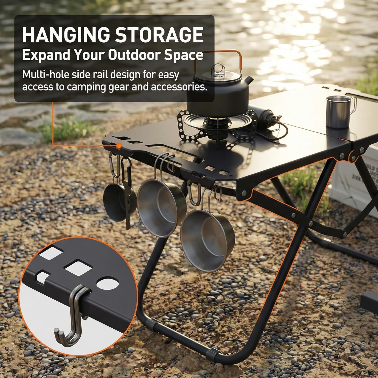 Tactical Folding Camping Table,Durable Carbon Steel Portable Outdoor Table,with Storage Bag for Camping, Hiking,Fishing，Travel,Beach Outings，Backpacking & BBQ，Black