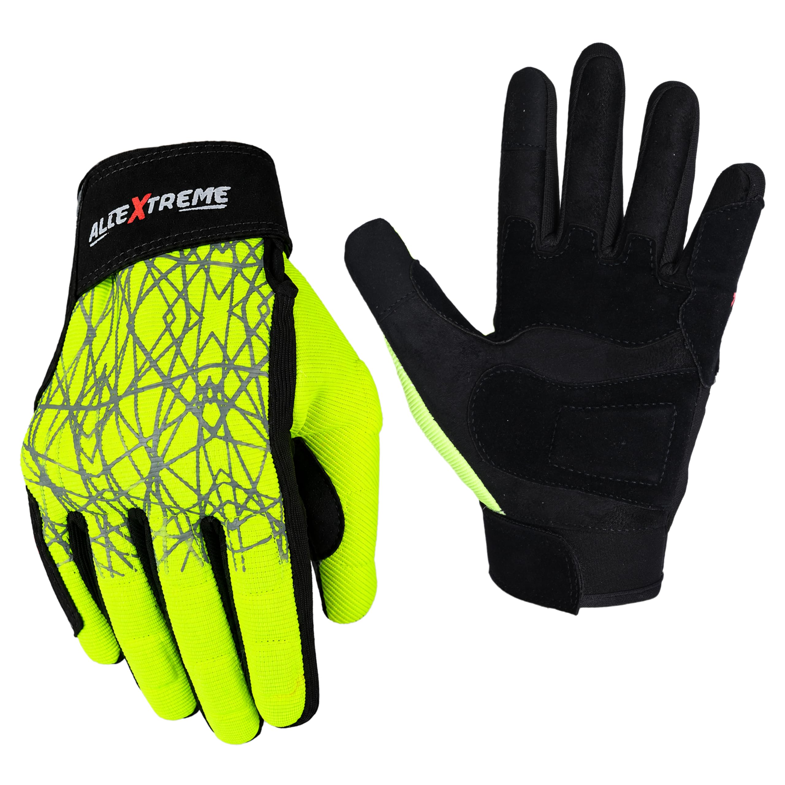 AllExtreme Graphic Mesh Bike Riding Gloves with Anti-Slip Grip Suede Padded Palm Touchscreen Fingertips Breathable Outdoor Biker Impact Protection for Men Women Rider Motorbike Racing (XL, Green)-image-16