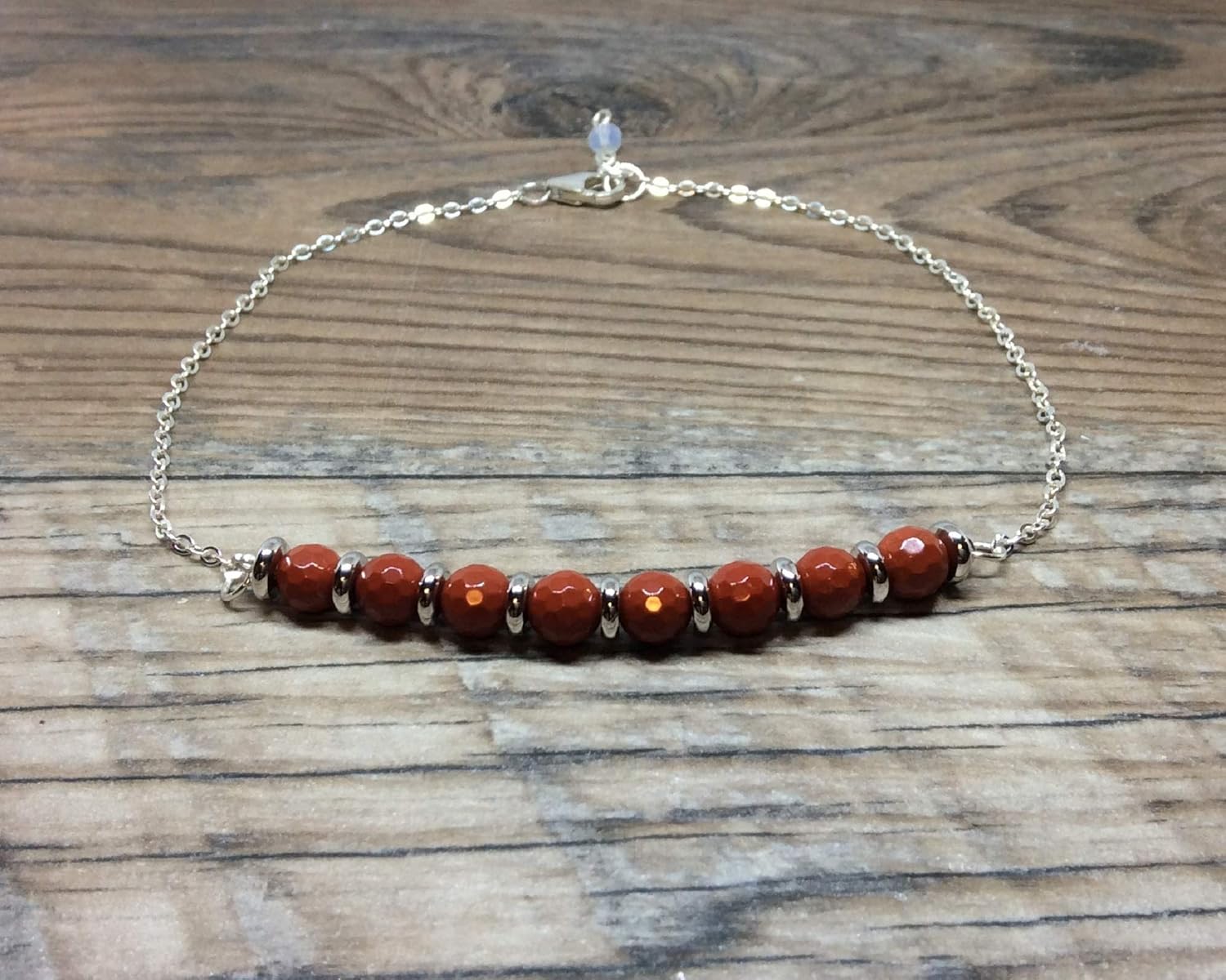 Red Jasper anklet, Sterling Silver, Root chakra