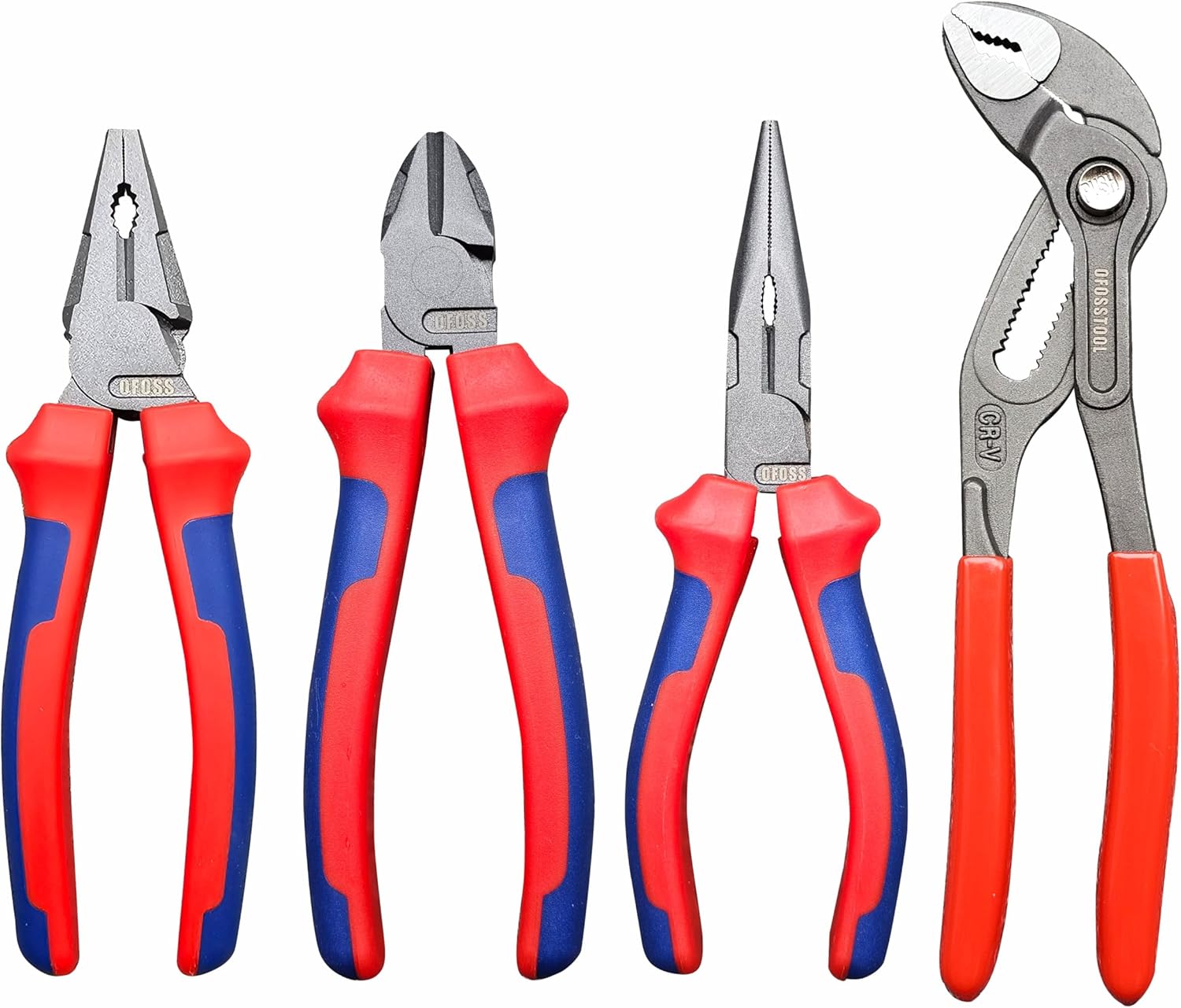 4PC Pliers Set,Combination Pliers,6” Diagonal Cutting Plier，6” Long Nose Plier, 7” Push-lock Water Pump for DIY & Home Use, Gift for He (6" Classical Tool Set + 7" Push-lock Pliers)
