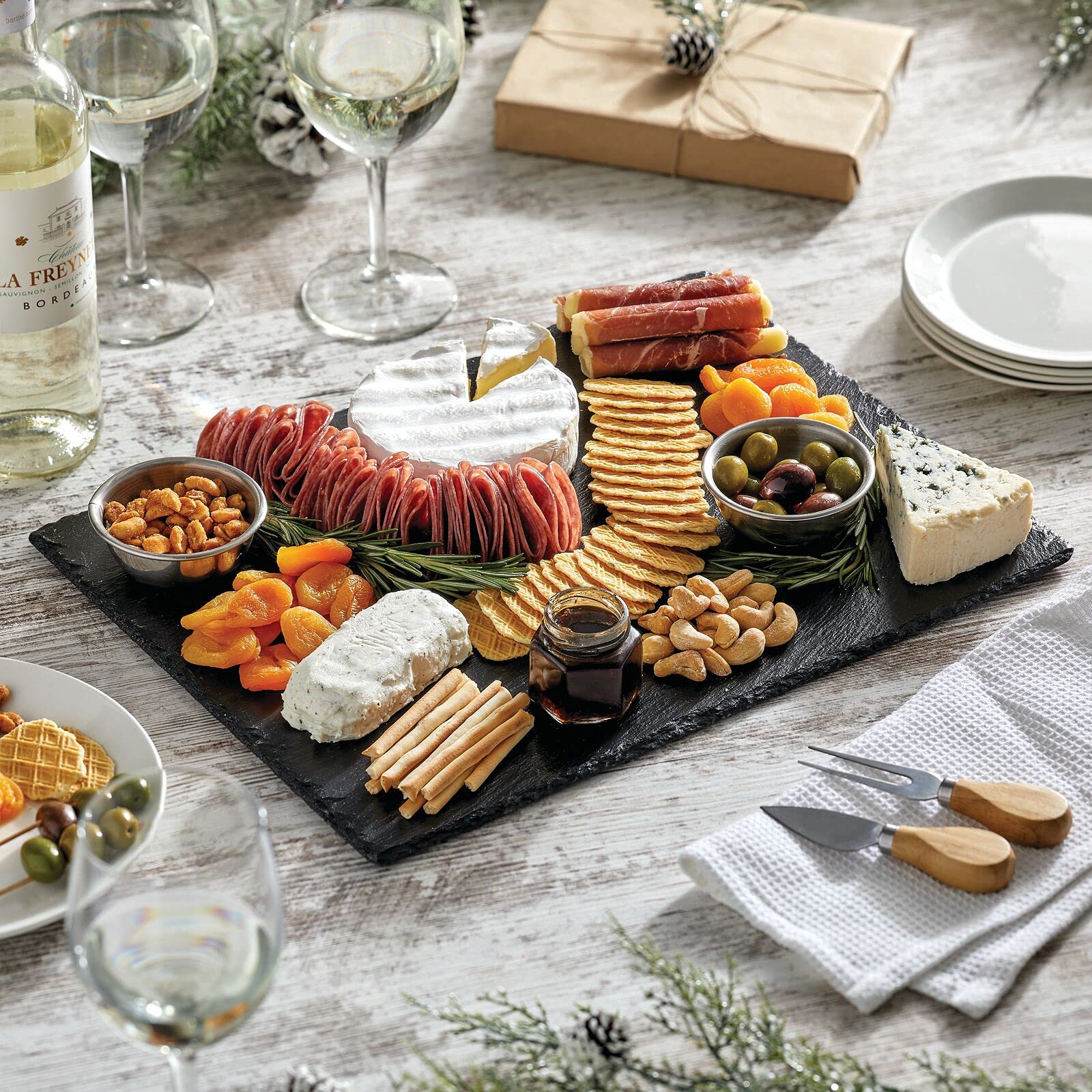 Buy mDesign Slate Stone Gourmet Serving Platter, Cheese Board