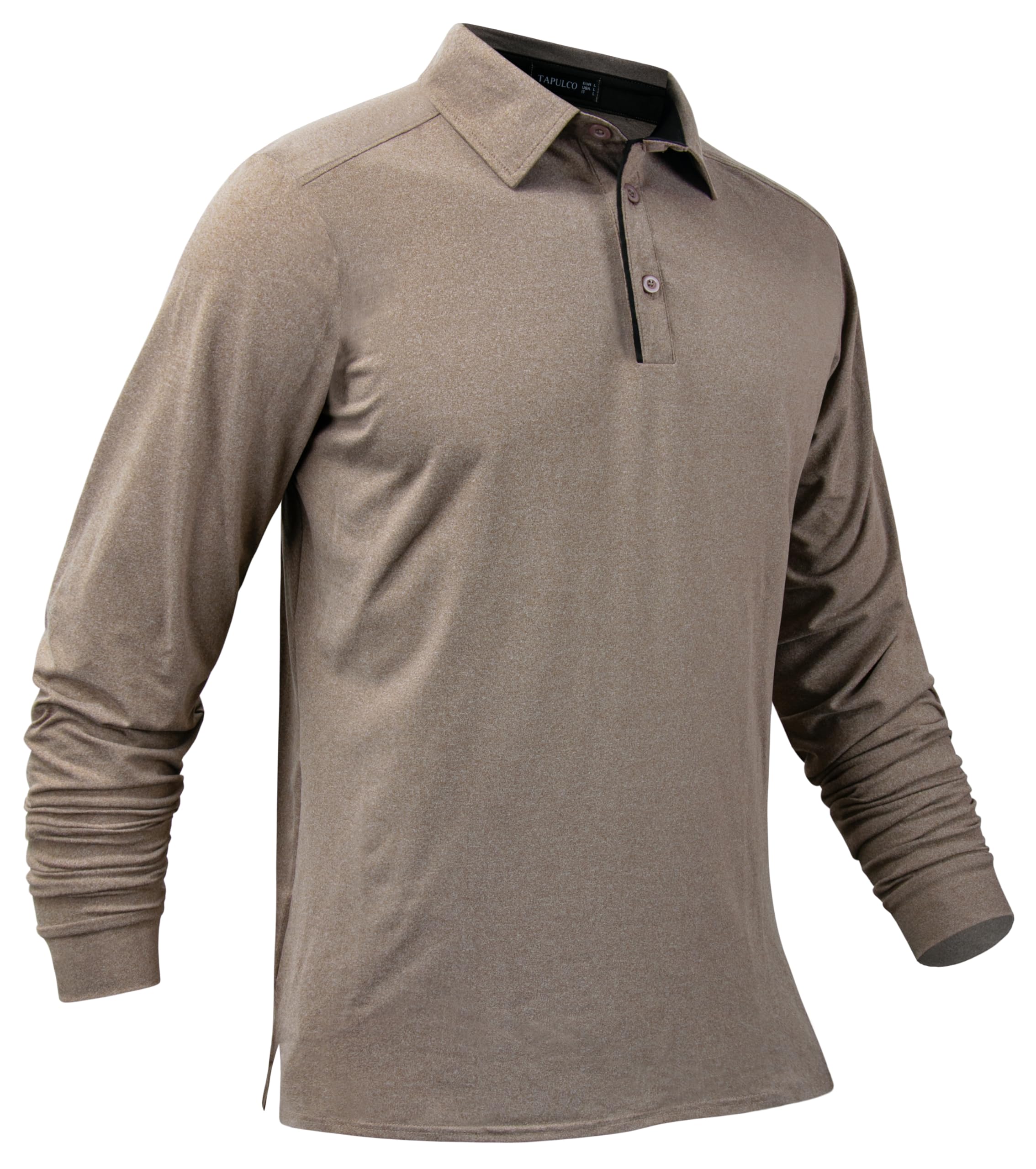 TAPULCO Long Sleeve Golf Shirts for Mens Quick Dry Casual 4 Way Stretch Athletic Sports Polo Business Work Collared Tshirts Coffee Large