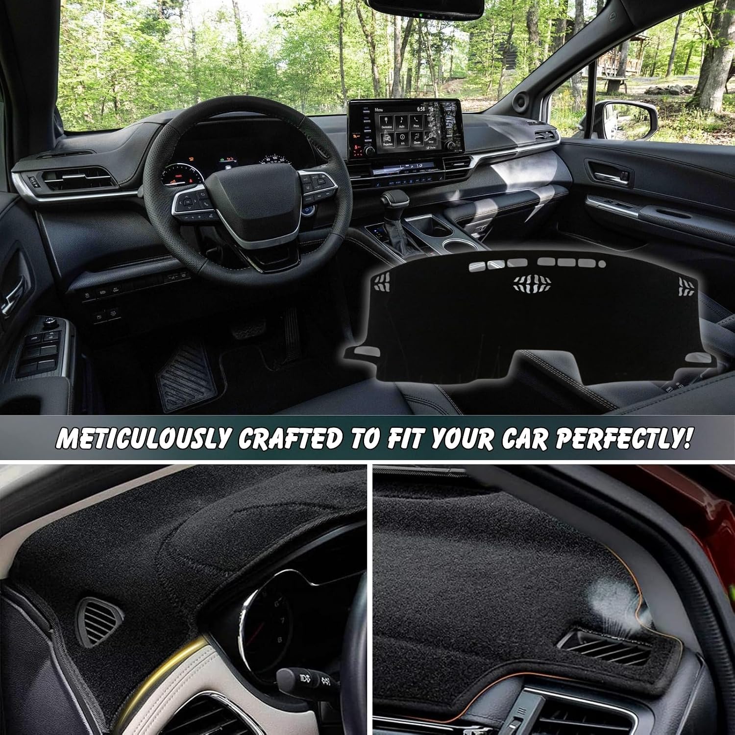 Non-Slip Dash Cover Dashboard Cover Mat Custom Fit Center Console Cover Sunshield Protector Pad Compatible with Toyota Sienna 2021 2022 2023 2024 Accessories Pad (Without HUD) (Black Trim)