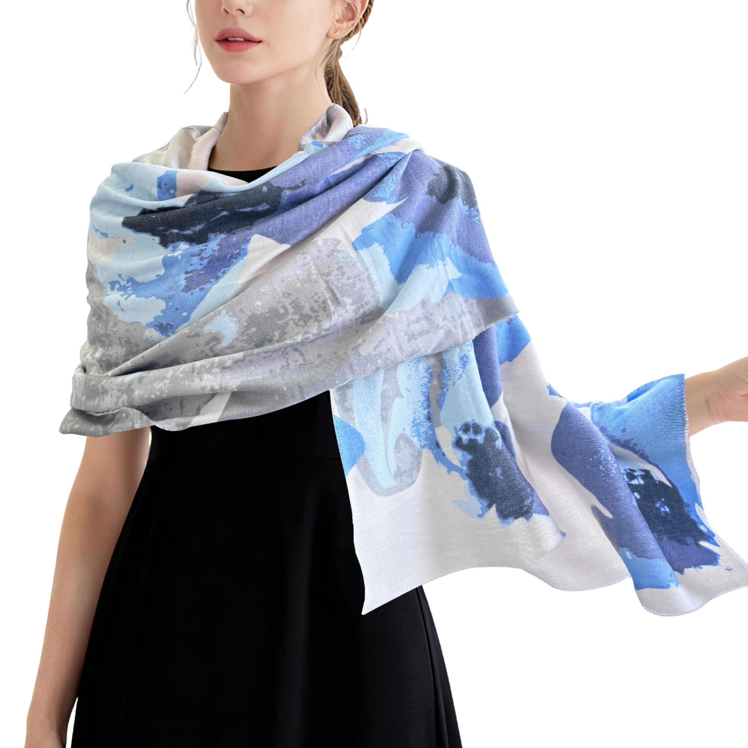 Turmaster Damen Schal mit Kunst-Druck, Weich und Warm mit Kurzen Fransen, Herbst und Winter Kunstwolle Stola 190x65cm mit Geschenkbox