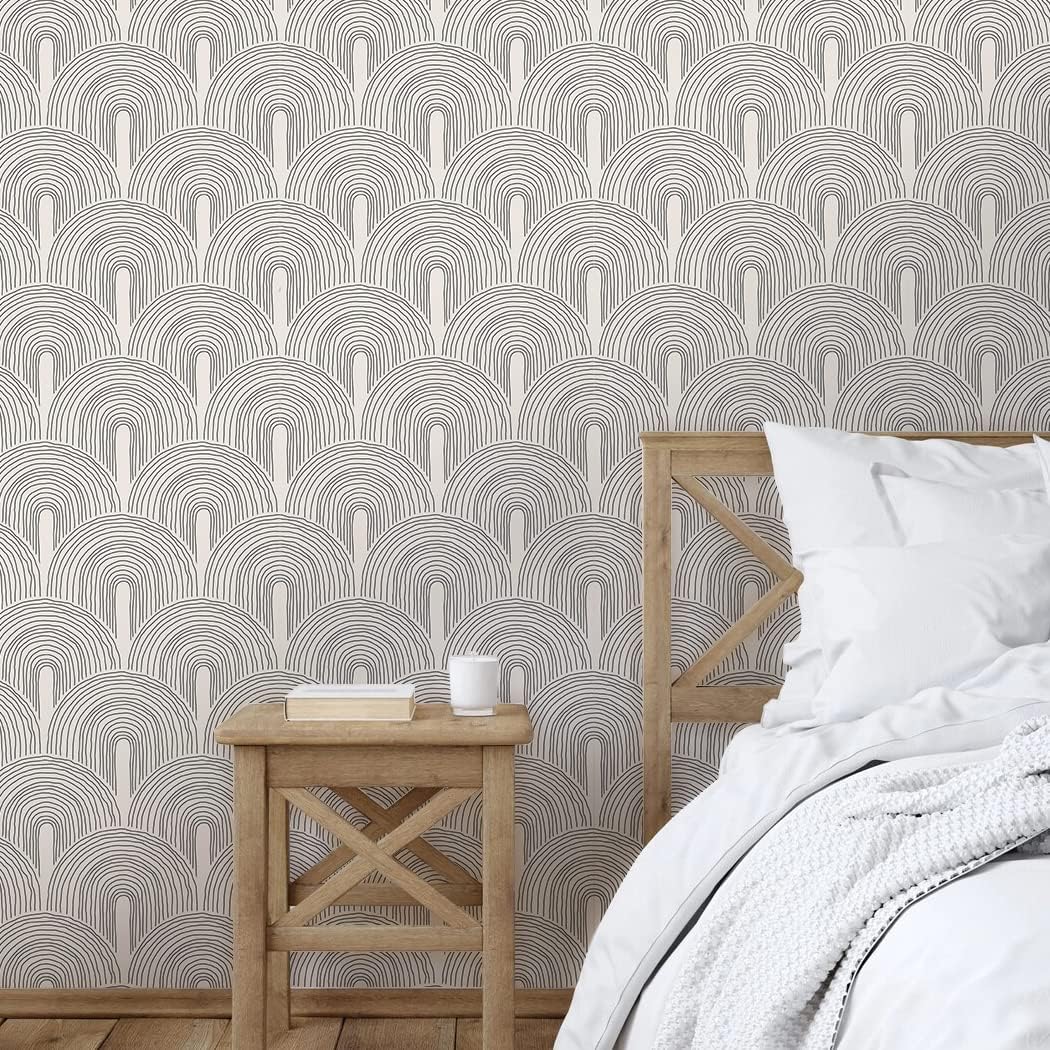 Geometric Arch Peel and Stick Wallpaper Black Grey Rainbow Removable Self Adhesive Wallpaper for Bedroom Living Room Wall Decor 17.7in x 9.8ft
