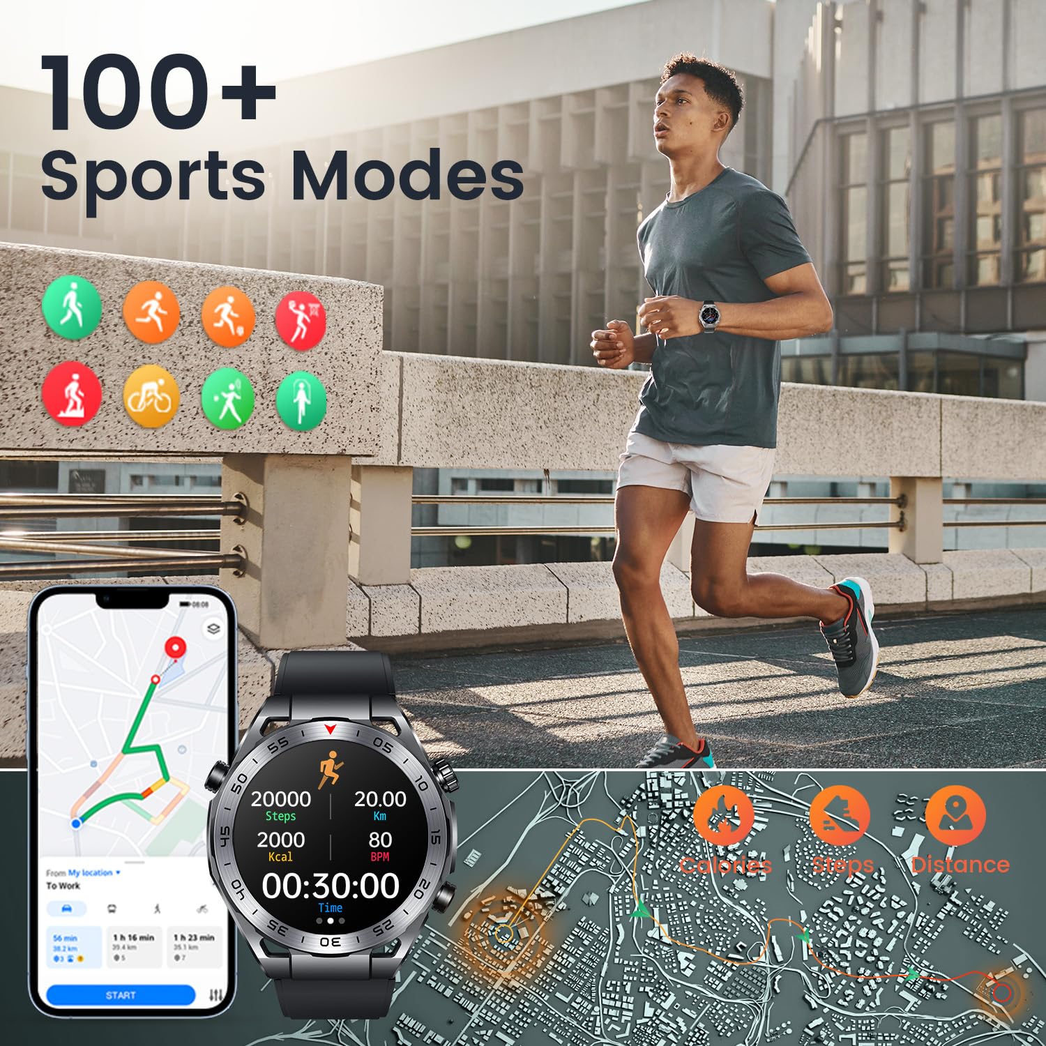 Smartwatch Uomo con Effettuao Risposta Chiamate: 1.43" HD Orologio Digitale Bluetooth con 120+ Modalità Sport Fitness Tracker con Whatsapp SpO2 Sonno IP67 Impermeabile Smart Watch per Android iOS