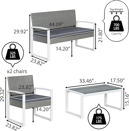 Miniatura 4 de JONATHAN Y LVG1102A-4SET Elina - Juego de 4 piezas para patio al aire libre, moderno, estilo costero, de mediados de siglo, clásico, contemporáneo,