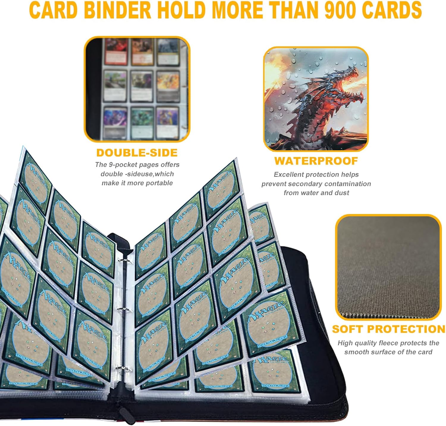 MTG Card Binder Fits 900 Cards Card Collector Album Holder,with 50 Removable Sleeves Toys Gifts for Boys Girls (A)