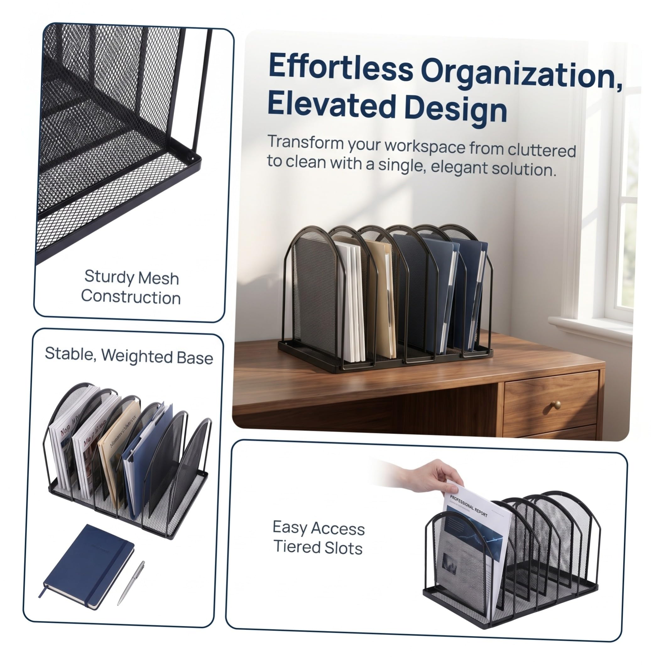 Aktenhalter und Herausziehbaren Beschriftungsschlitzen Moderner Schwarzer 5-fach aus Eisen mit Mehrschichtiger Struktur für Effiziente Büroorganisation