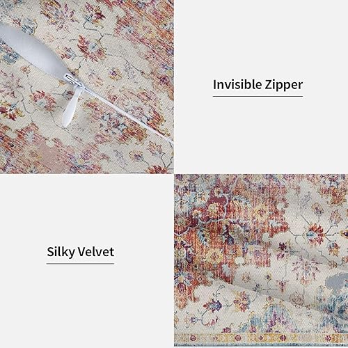 Miniatura 4 de Juego de 2 fundas de almohada bohemias de 16 x 16 pulgadas, patrón bohemio azul y naranja para exteriores, fundas decorativas de lino con diseño