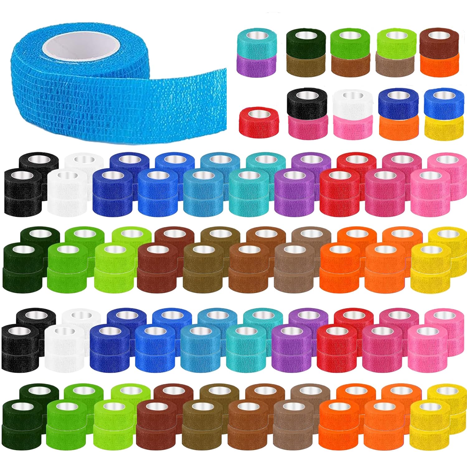 100 Pack Self Adhesive Bandage Wrap 1 Inch x 5 Yard Self Adherent Cohesive Bandages for Athletic Sports