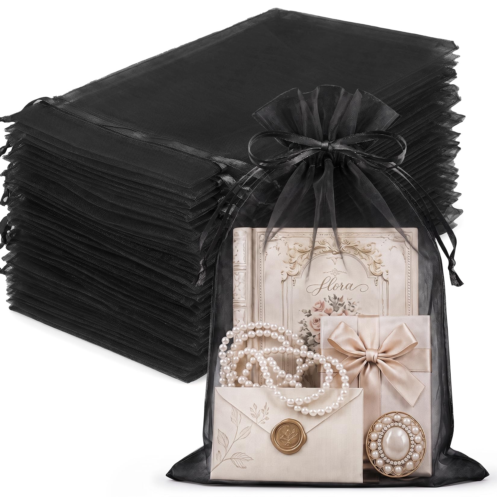 White Organza Bags - 100 Pcs Gift Bags -8