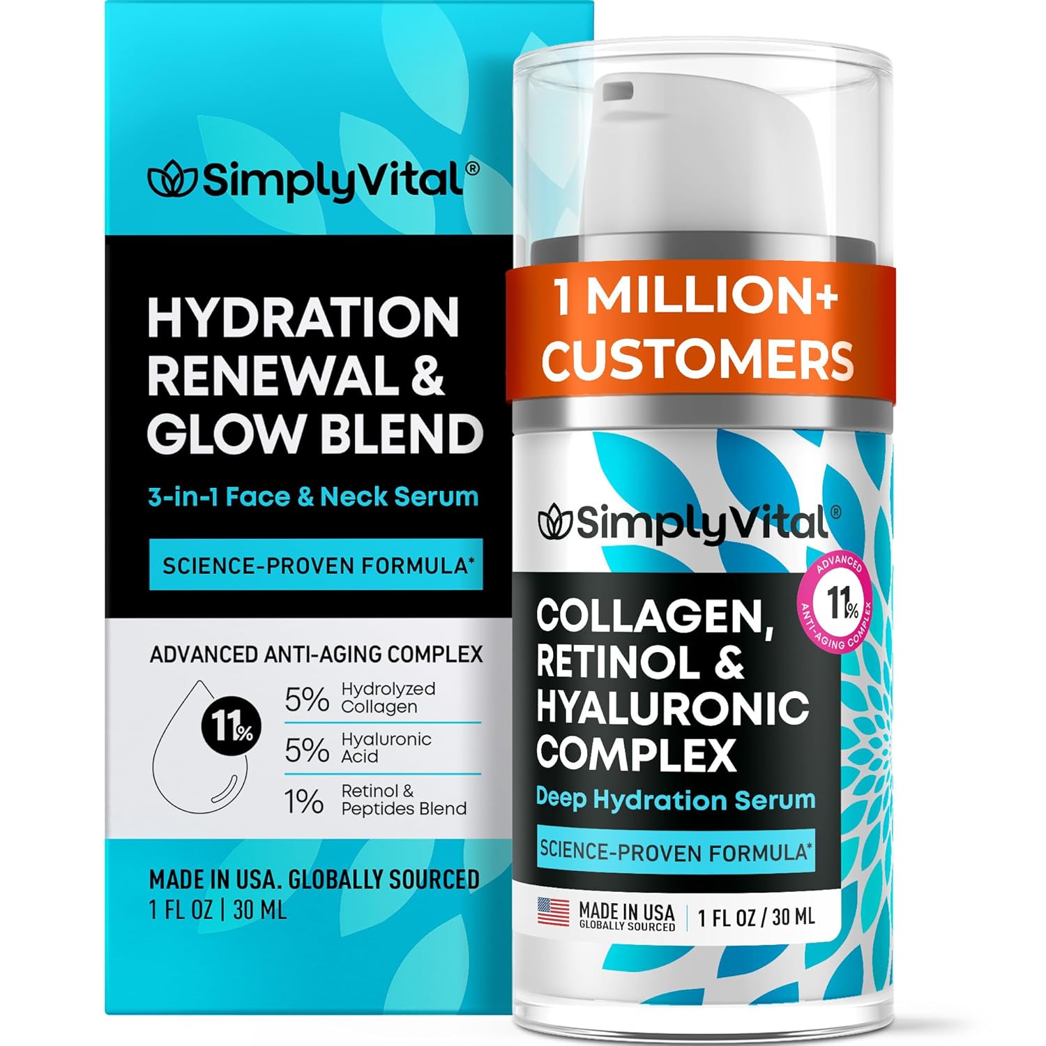 SimplyVital Collagen, Retinol & Hyaluronic Acid Serum – Anti-Aging Moisturizer for Face, Neck & Décolleté – Made in USA, Deep Moisturizing Skin Care Complex – Hydrating Facial Serum for Women, 1 fl.oz SimplyVital Collagen, Retinol & Hyaluronic Acid Serum – Anti-Aging Moisturizer for Face, Neck & Décolleté – Made in USA, Deep Moisturizing Skin Care Complex – Hydrating Facial Serum for Women, 1 fl.oz