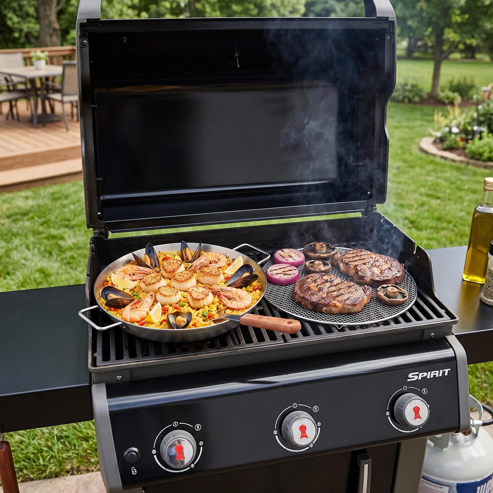 onlyfire Edelstahl Paellapfanne Set mit Grillgitter für Gasgrill