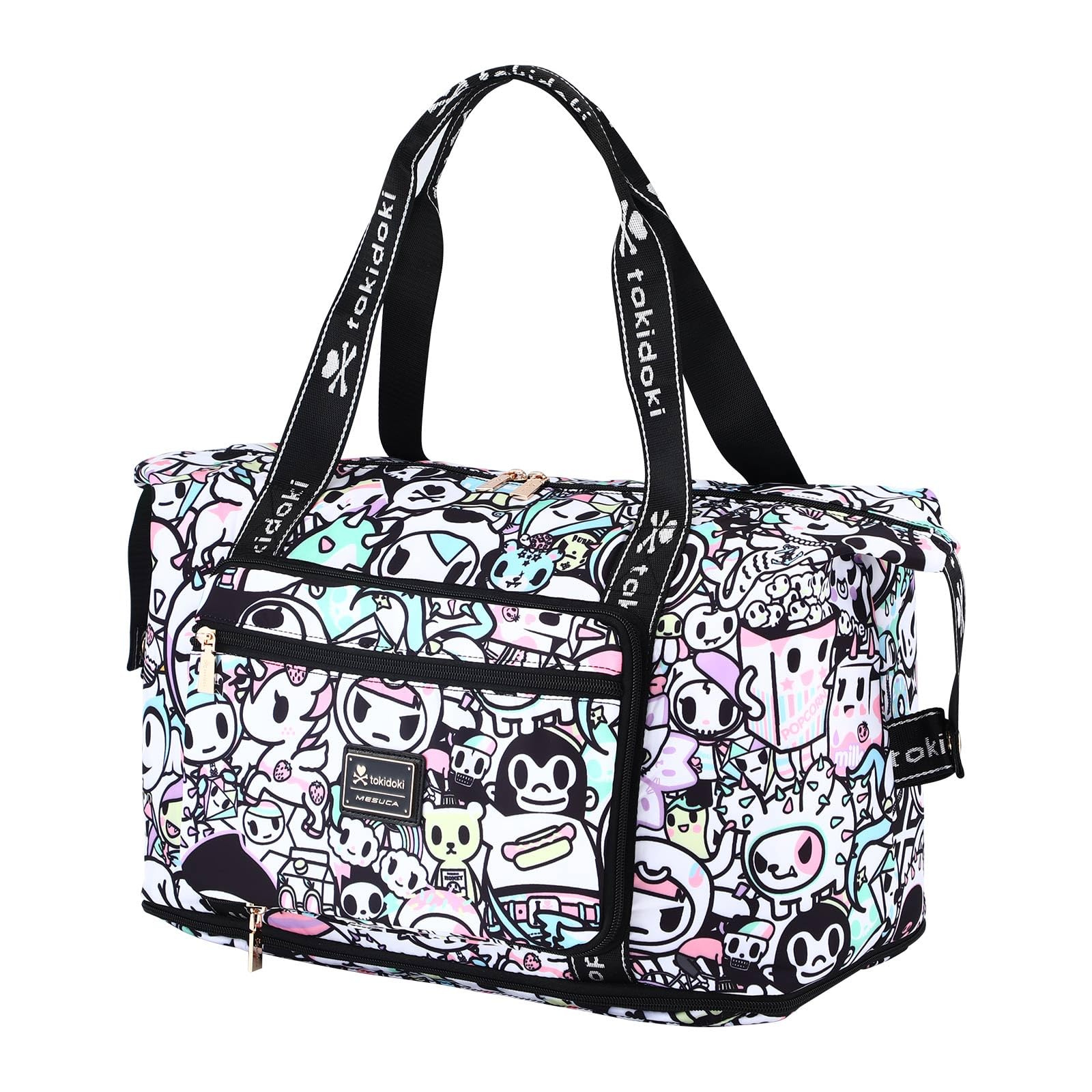 Tokidoki Unicorno Foldable Duffle Bag for Travel, 40L Expandable Weekender Bags with Trolley Sleeve Overnight Bags for Travelling (White)