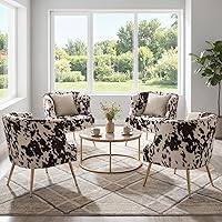 Vista 7 de Silla moderna para sala de estar, silla pequeña de lino copetuda para dormitorio con cojín tapizado, cómoda silla de dormitorio con patas de metal