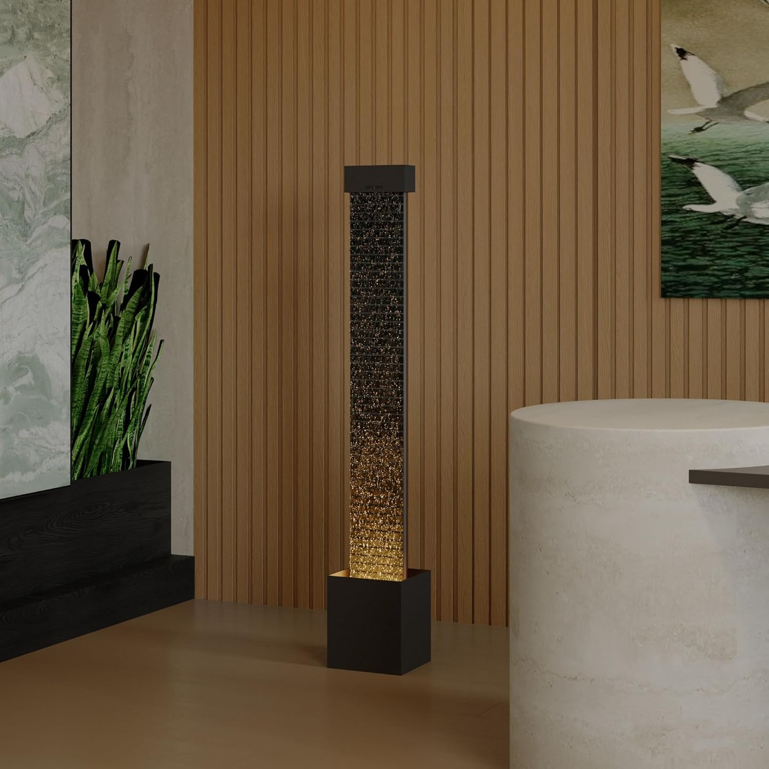 EIYAM 59.8" Indoor Waterfall Fountain, Natural Slate Stone Floor Standing Water Feature with LED Light, Modern Large Fountain for Home, Office, Entryway Decor
