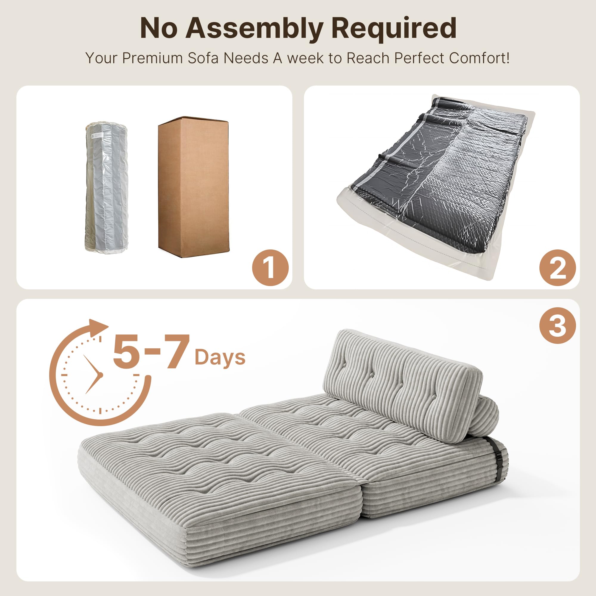 Xbro Canapé-lit Convertible 2 Places 180 x 130 x 20cm, Canapé de Sol Convertible, Matelas Pliant Sofa en Mousse à Mémoire de Forme, Pliable Chambre Salon, Gris Clair