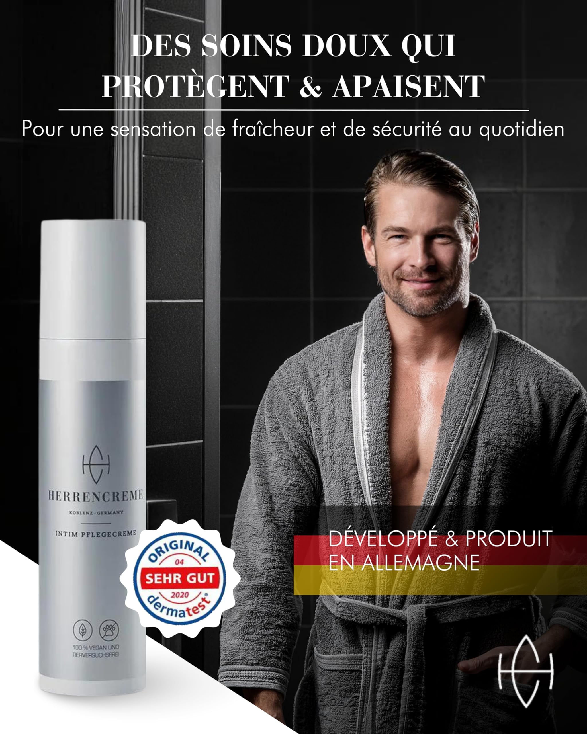 HERRENCREME Soin intime pour hommes 75 ml I Crème intime à base de nano-argent I Pour peau sèche & irritée I Soin intime développé par des urologues I Vegan & testé dermatologiquement