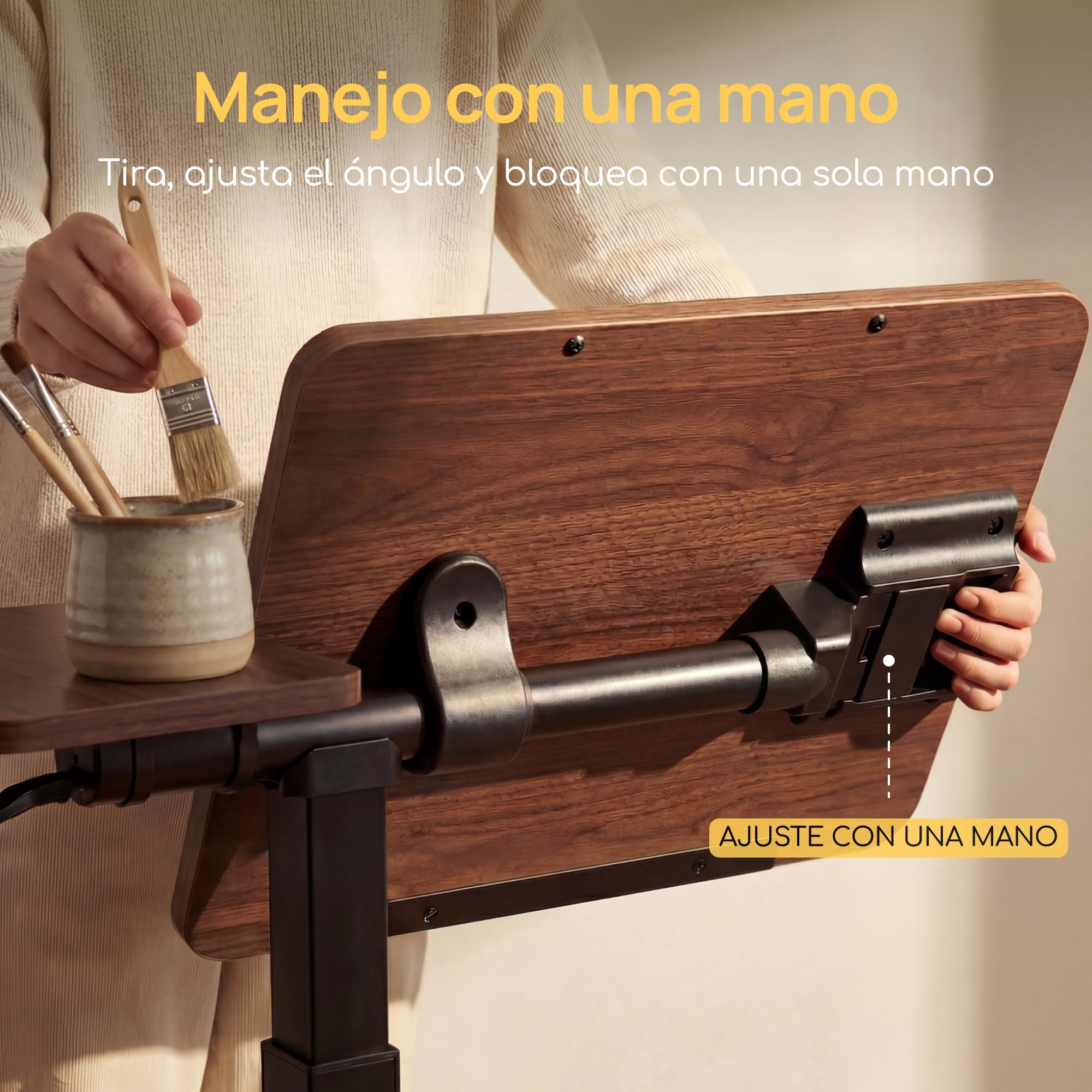 Viviendo Mesa Auxiliar para Cama con Ruedas, Marrón, Regulable en Altura 68–108 cm con Pistón de Gas, Mesa para Ordenador Portátil con Tablero Inclinable, para Cama, Sofá y Oficina, 70 x 40 cm