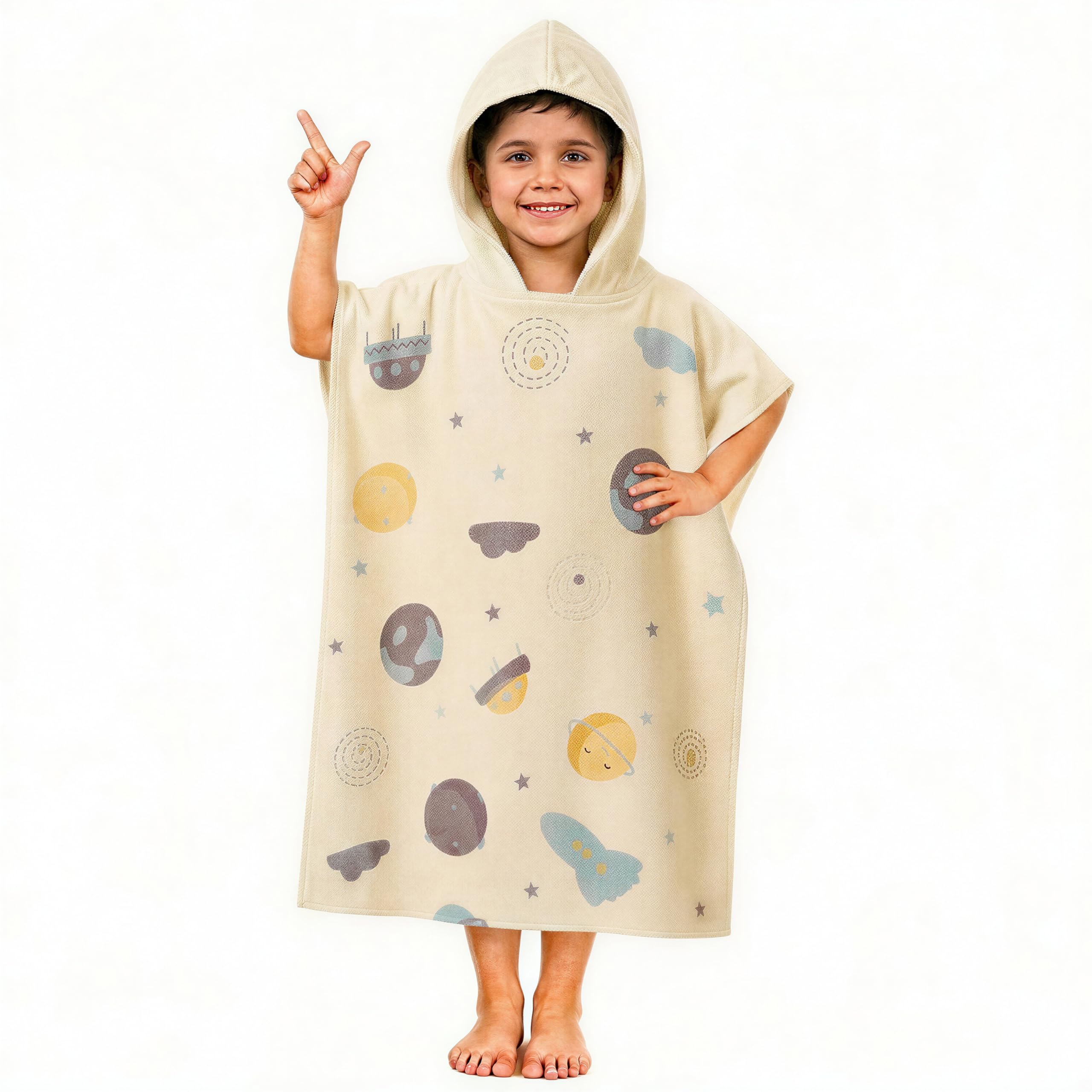 Yellow Weaves Kids Hooded Poncho Towel for Boys & Girls | Ultra Soft Microfiber Quick Dry Beach, Bath & After Shower Wearable Towel | Swimming Pool Bathrobe Wrap with Hood (Space Adventure, 60 X 60Cm)-image-19
