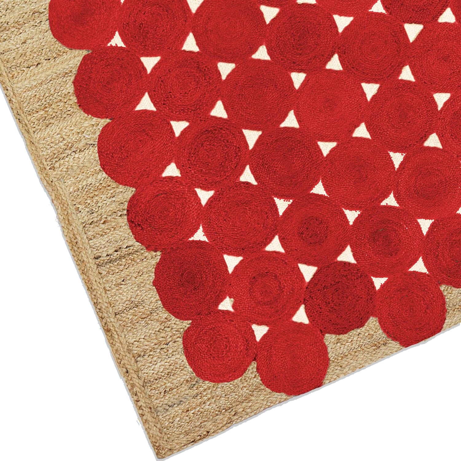 Rectangular Area Rug - 10x18 Hand Briaded Boho Rug Thick 0.27" Red Circular Pattern Geometric Rugs for Kids Room, Bedroom, Home/Office Decor, Indoor Outdoor Carpet