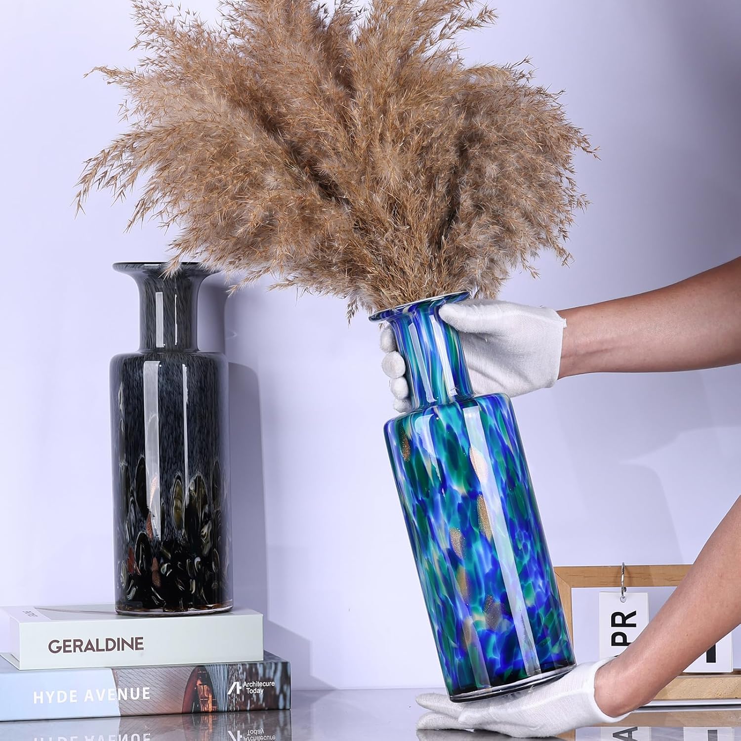 LCCCK 13" Tall Glass Vase Pretty Hand Blown Glass Vase, Unique Colorful Flower Vases for Bouquet, Modern Sea Art Decorative Vase for Home Living Room Kitchen Bathroom Dining Table Centerpieces - Image 8