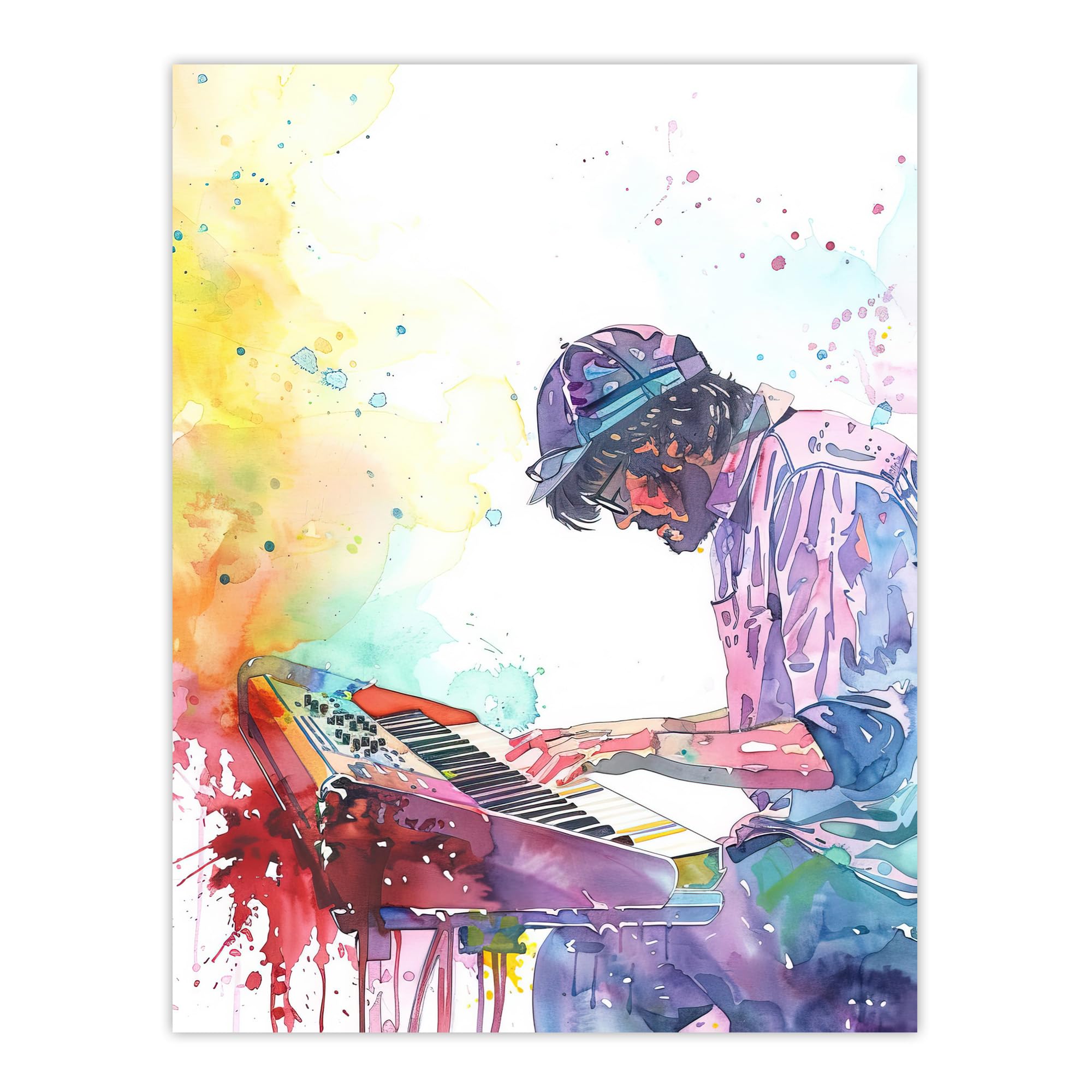 Artery8 Rainbow Modern Watercolour Keyboard Music Living Room Extra Large XL Wall Art Poster Print