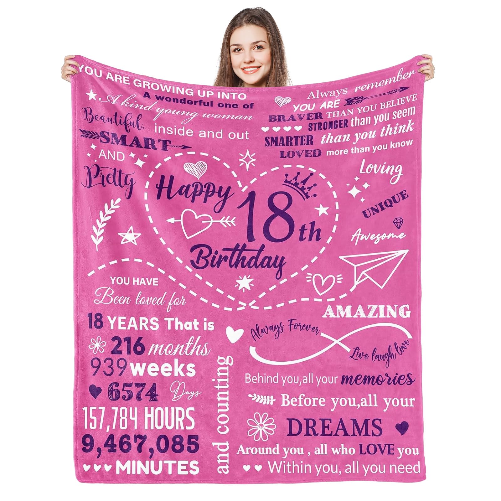 twirush 18th Birthday Gifts for Girls, Birthday Girl Blanket 150 * 130Cm, Beautiul Gift for 18 Year Teenager, Gifts for Girls, Sister, Daughter on Birthday