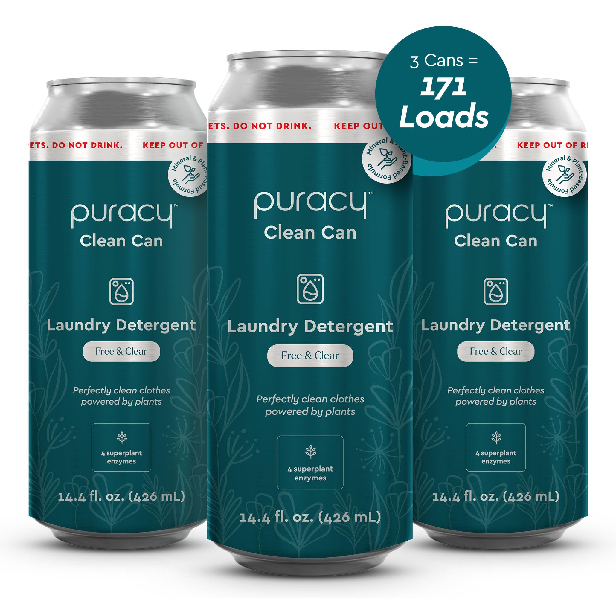 Puracy Liquid Laundry Detergent Clean Can Refill - Enzyme-Powered Liquid Laundry Detergent Concentrate, Natural Laundry Detergent Seen on TikTok, Non-Toxic (Free & Clear, 14.4 fl)