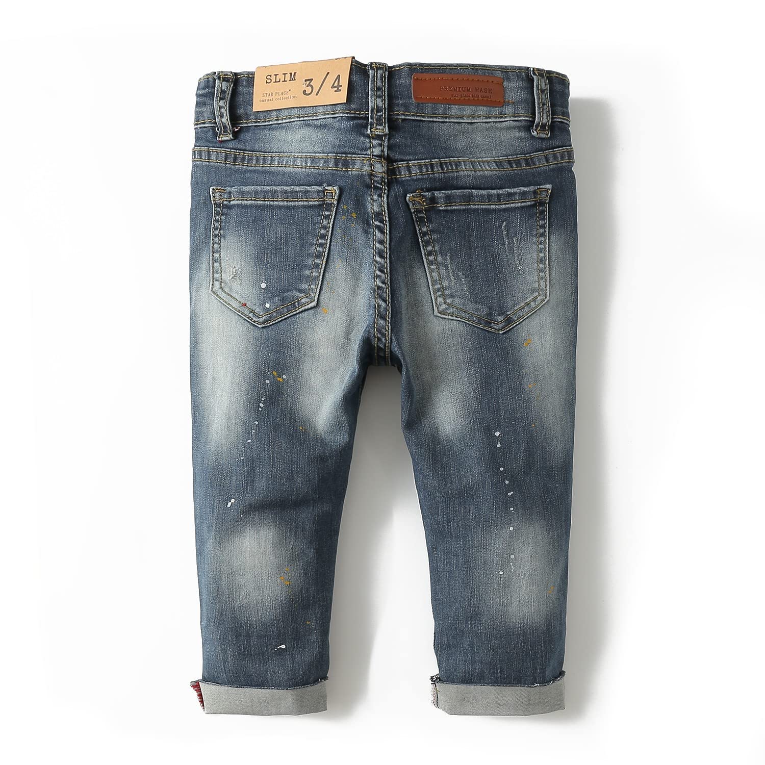 KIDSCOOL SPACE Jean bébé Fille garçon, Bande élastique à Anneau en D à l'intérieur d'un Pantalon en Denim déchiré