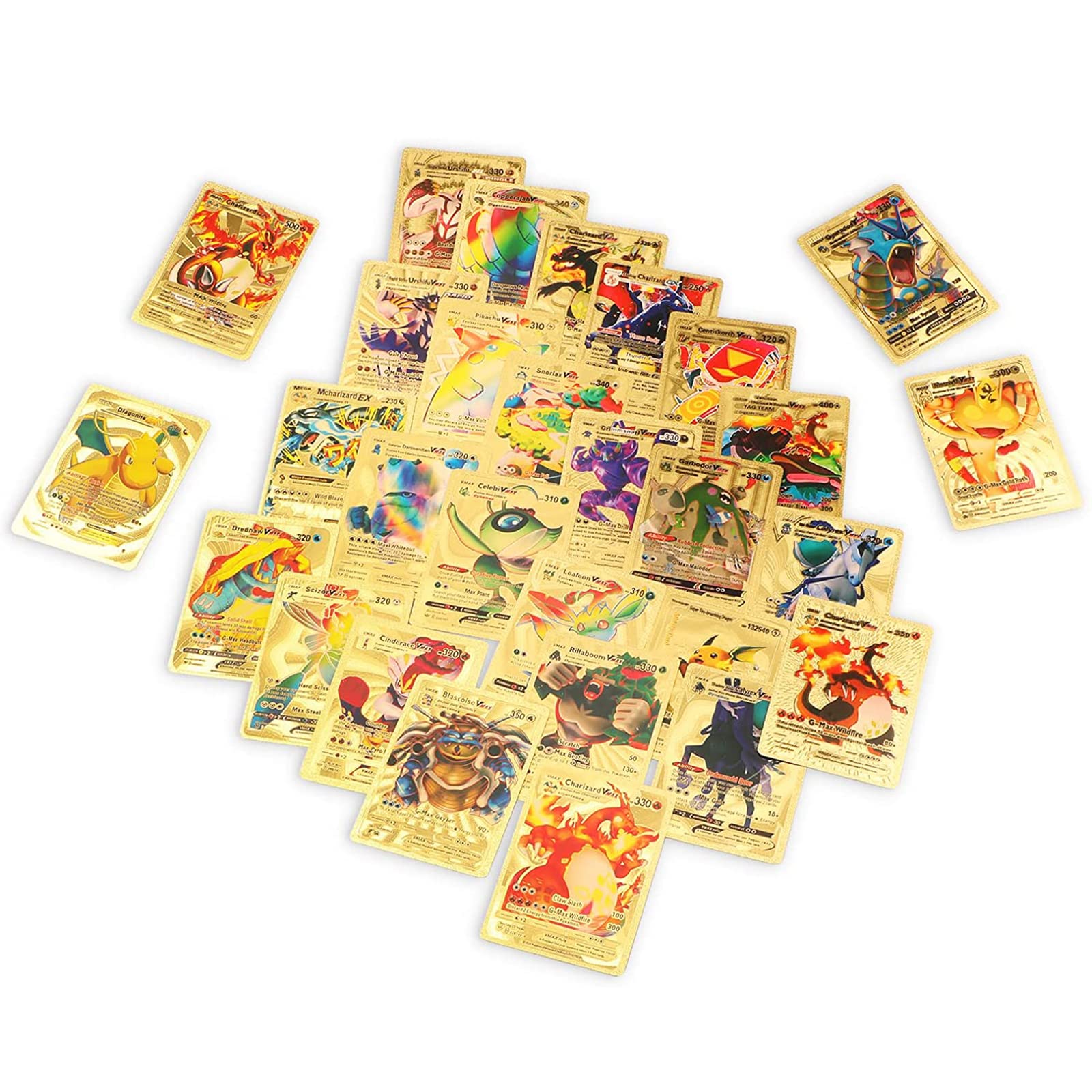 55 Cards Shiny Charizard Vmax, Pokemon Collectible Cards, Rare Cards Vmax Gold Foil Cards, Unofficial Card, Charizard Gold Vmax Dx Gx, For Kids And Collectors Waterproof, English Version