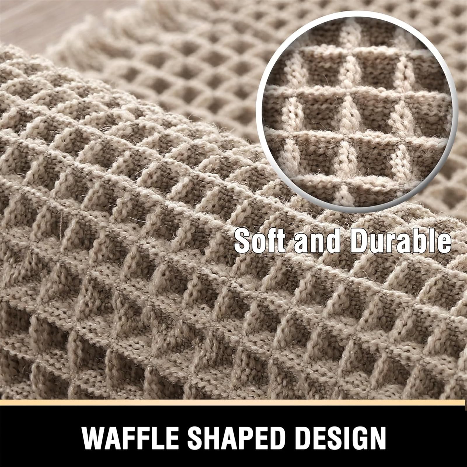 LINGKY Badteppich, Waffle Badematte - Badezimmerteppich mit rutschhemmender Rückseite - ultraweich, extrem saugfähig, flusenarm - Badvorleger rutschfest waschbar (60x180 cm,Khaki)