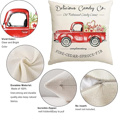 Miniatura 8 de Juego de 4 fundas de almohada navideñas de 18 x 18 pulgadas, fundas de almohada rústicas de invierno, fundas de cojín para camión, ciervos, granja,