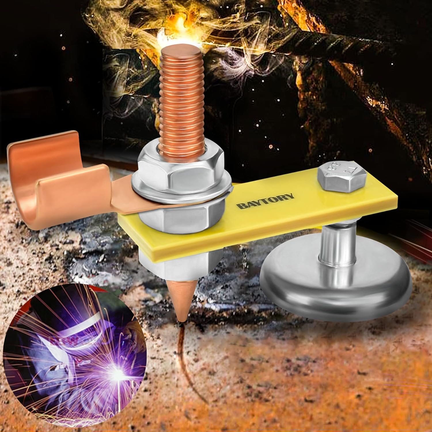 BAYTORY Upgrade Magnetic Welding Support Ground Clamp Tools, Welding Magnet Head Strong Magnetism Large Suction, Copper Tail Welding Accessories Stability Clamps - - 