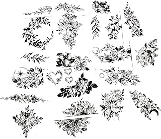 21 Sheets Rose Black Temporary Tattoos Sexy Realistic Body Art Rose Flower Fake Tattoo Stickers Waterproof Lasting Fake Tattoos for Women Girls