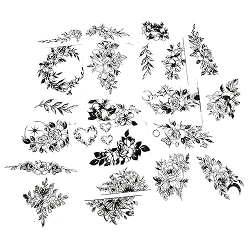 21 hojas de tatuajes temporales de color negro rosa, sexy, realista, arte corporal, rosa, flores, tatuajes falsos, impermeables, duraderos, para