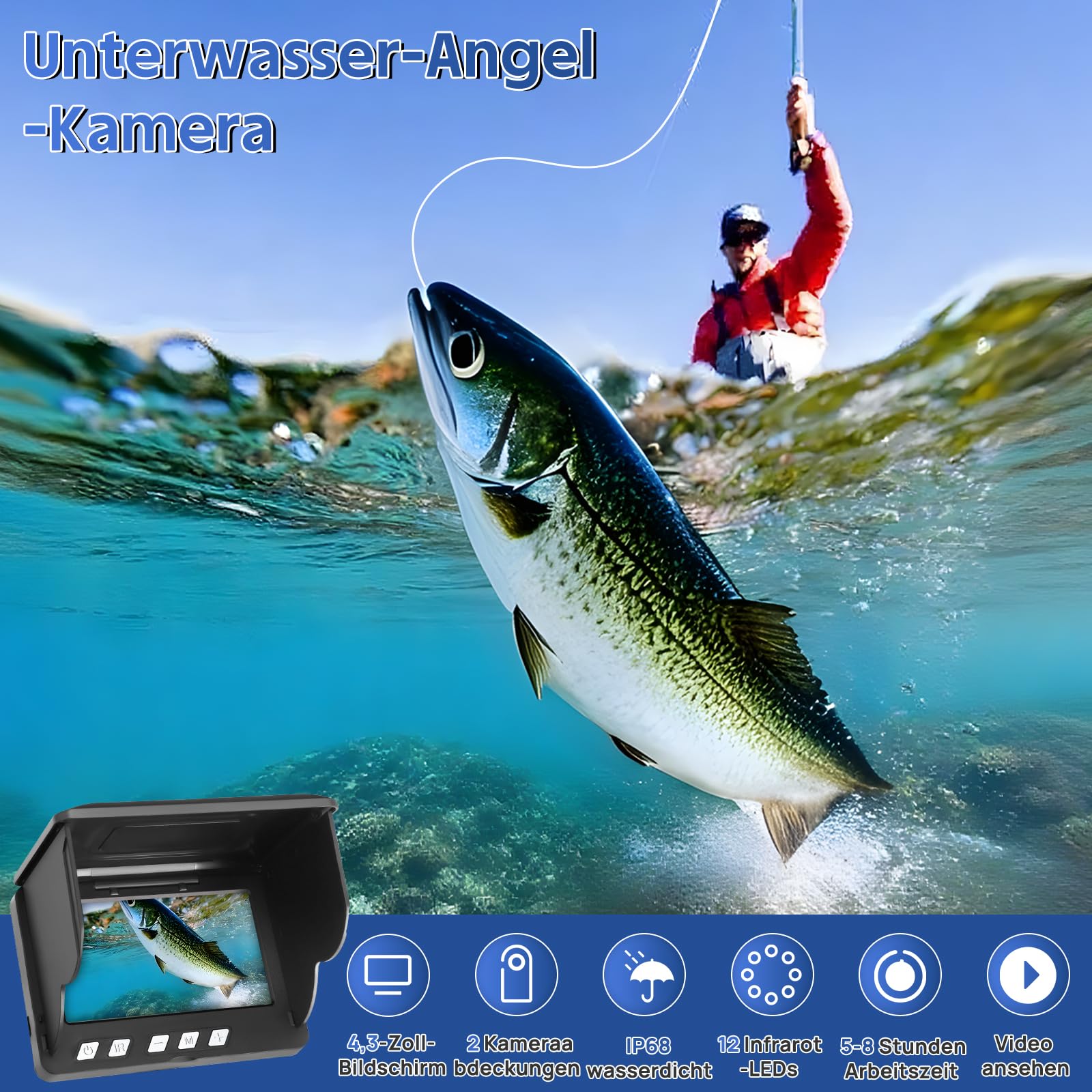 Cámara subacuática de pesca Fishfinder 220° visión nocturna infrarrojos HD 30m cable para pescadores