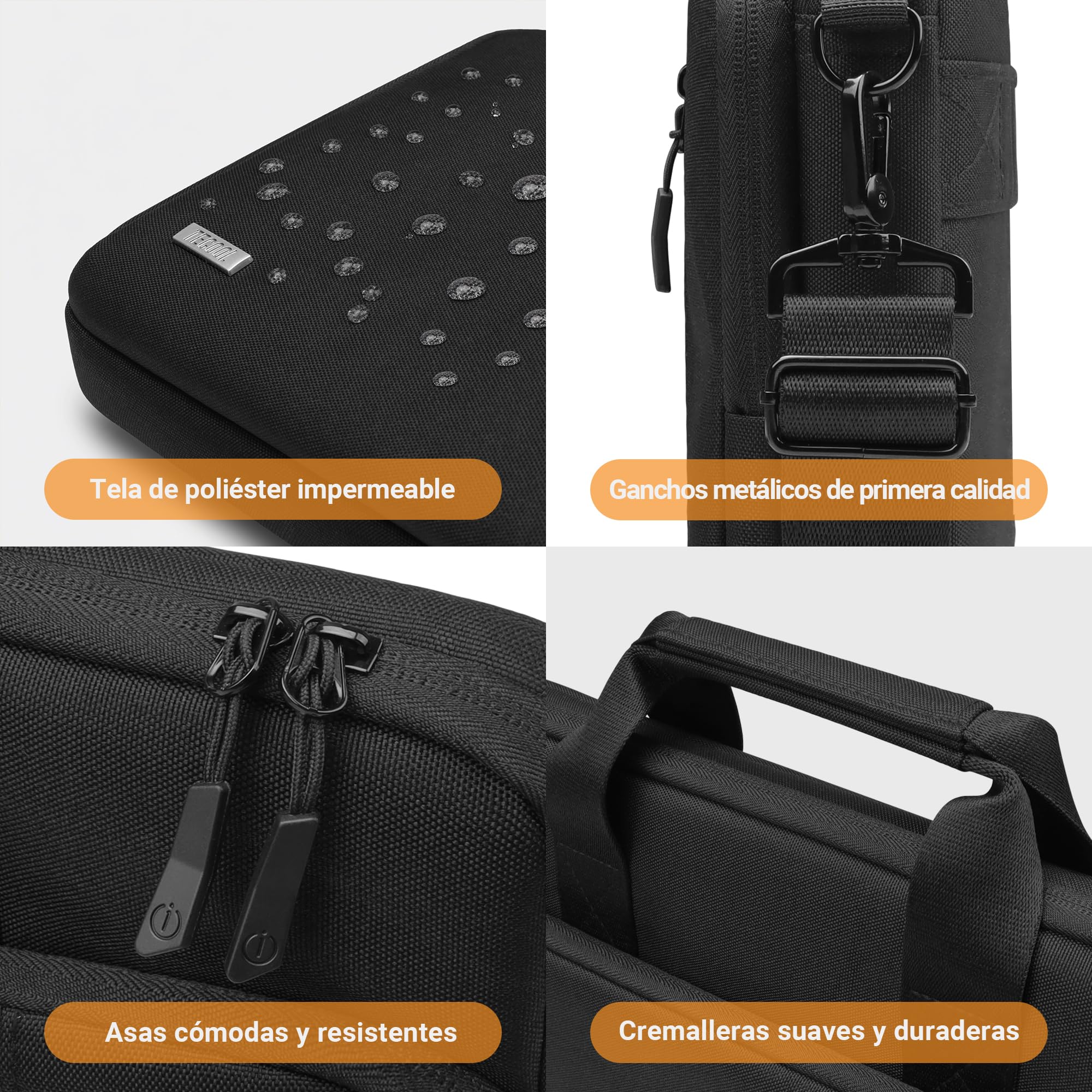 TECOOL Bolsa para Ordenador portátil de 14 15 15.6 16 17 17.3 Pulgadas, Funda Protectora 360 Maletín Bandolera Superior Ligero Impermeable para Negocios Escuela
