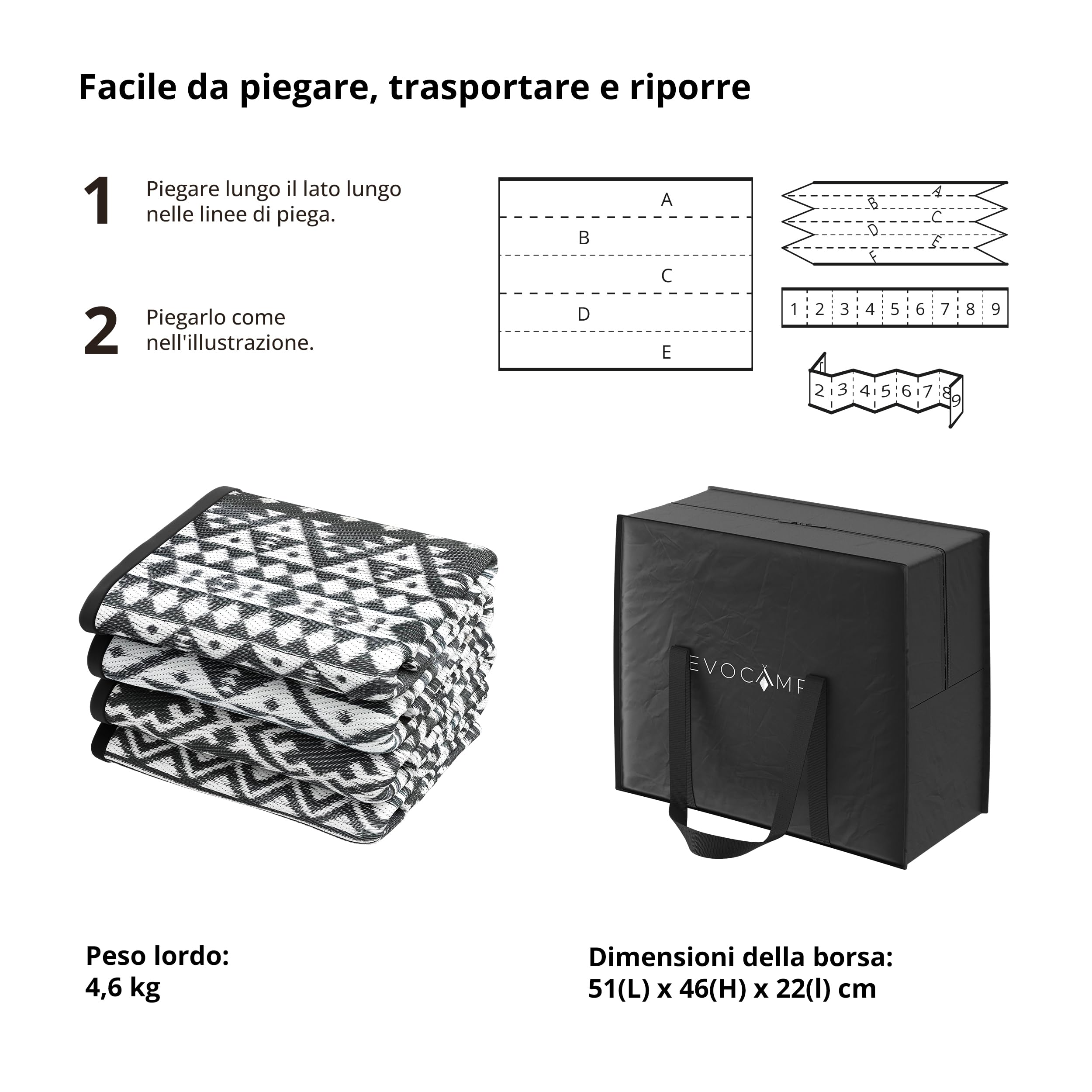 EVOCAMP Tappeto esterno, permeabile & leggero, coperta picnic per esterno, giardino, spiaggia, terrazze, balconi, robusto polipropilene, telo sotto tenda campeggio (Grigio, 300 x 400 cm)