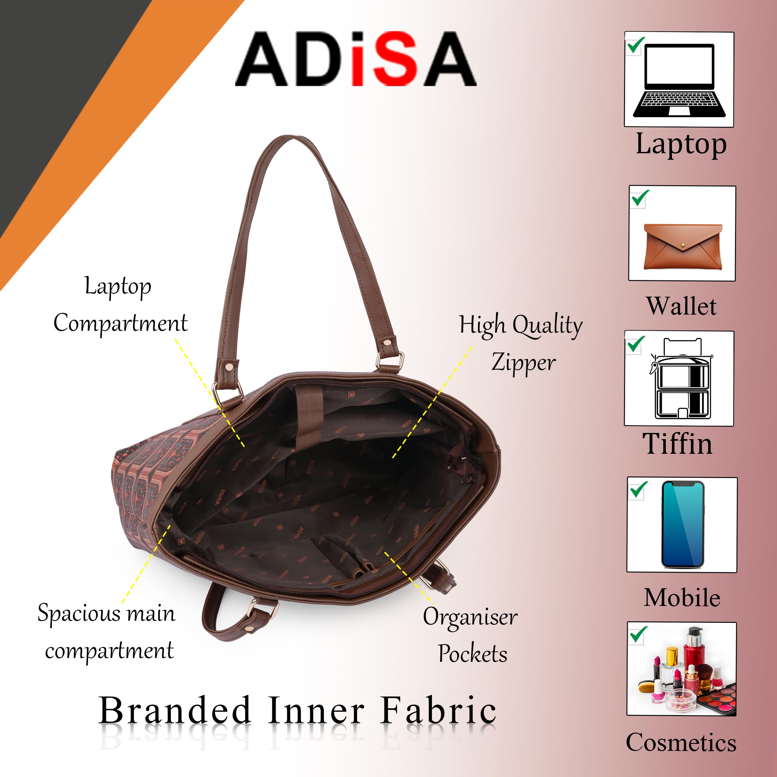 ADISA Women's Office Laptop Handbag Large Printed Shoulder Bag (ADW4087) — Amazon image 4