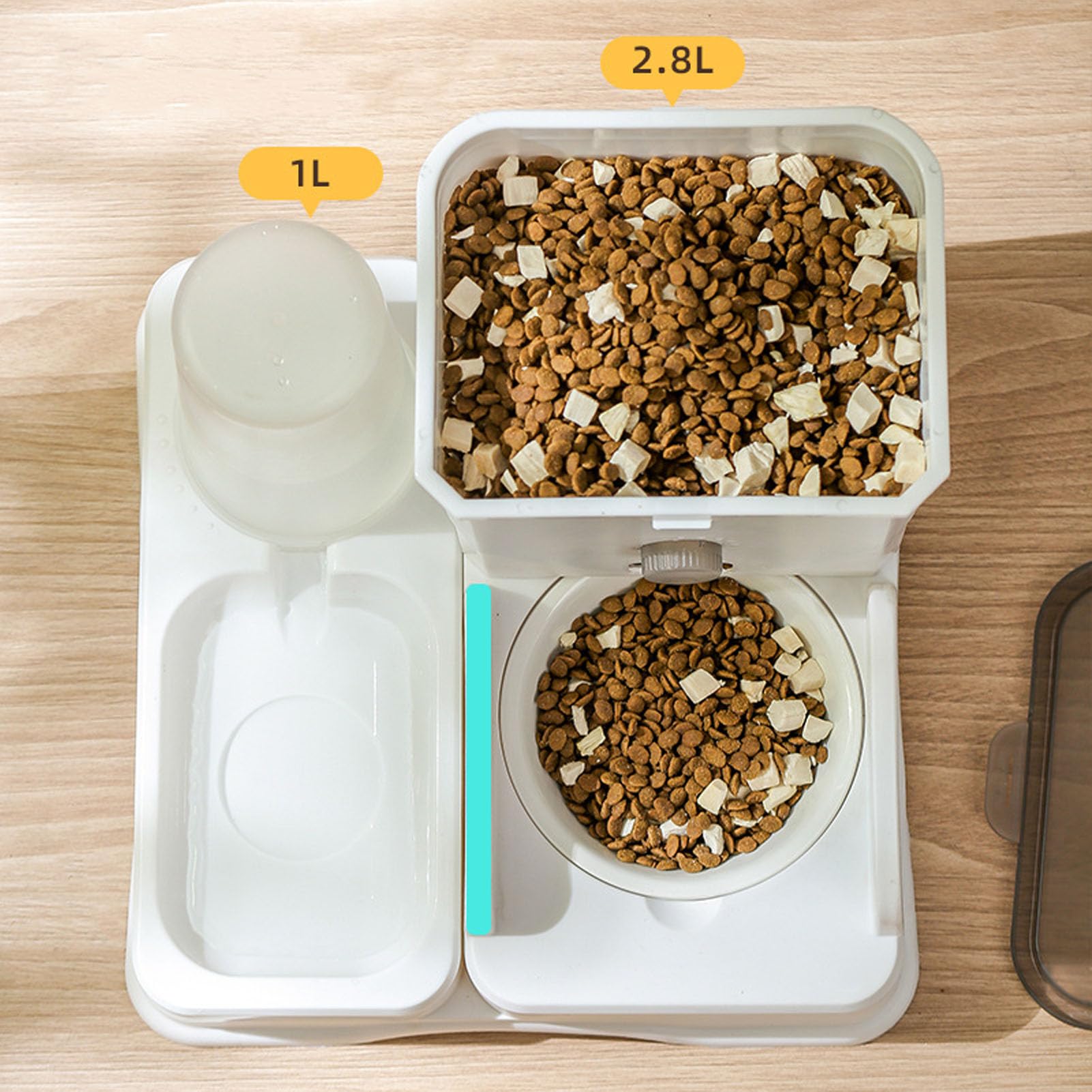 Set di distributore automatico di cibo e acqua per gatti, 2 in 1, distributore di cibo per gatti di grande capacità con ciotola, distributore di cibo per animali domestici, fontana per cani e