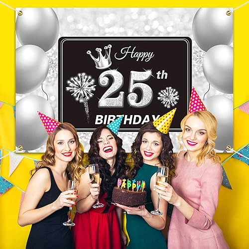 Miniatura 5 de Cartel de fondo de feliz cumpleaños 93, suministros de decoración de fiesta de cumpleaños 93 para hombres y mujeres, color plateado, 3.9 x 5.9 pies