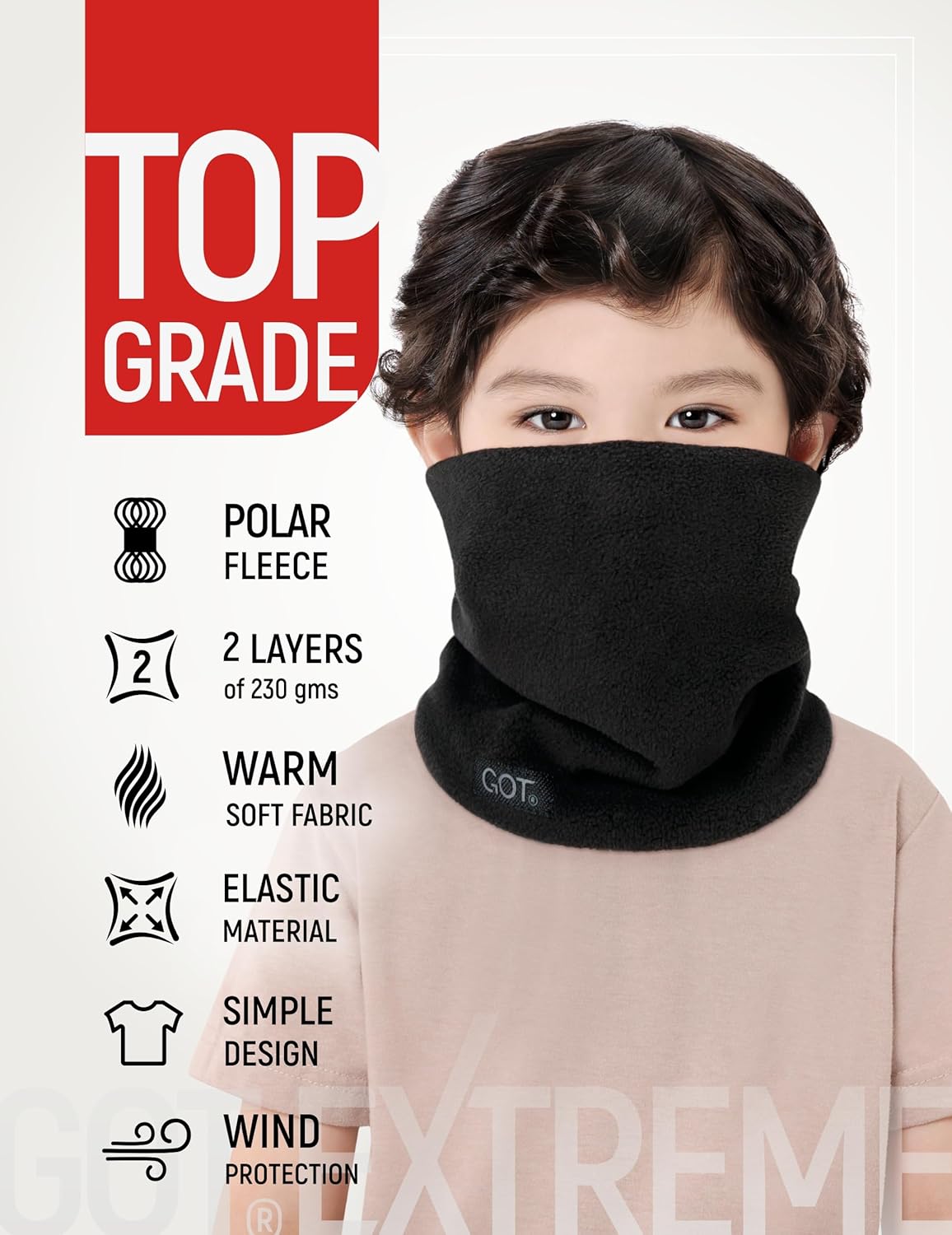 GOT Sports Kids Neck Warmer - Polar Fleece Ski Mask for Boys Girls - Double-Layer Scarf (Ages 3-6) - Image 2