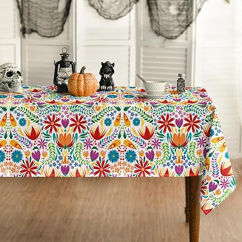 Horaldaily Mantel rectangular mexicano de 60 x 84 pulgadas, diseño de fiesta de cinco de mayo, color blanco, lavable, para decoración de fiestas,