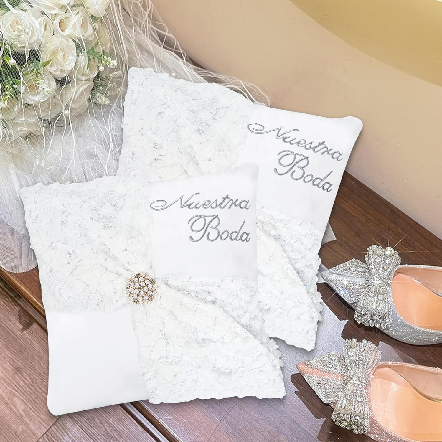 Set of 2 Wedding Kneeling Pillows Cover Embroidered Nuestra Boda Kneeling Pillows (Wedding Pillows)
