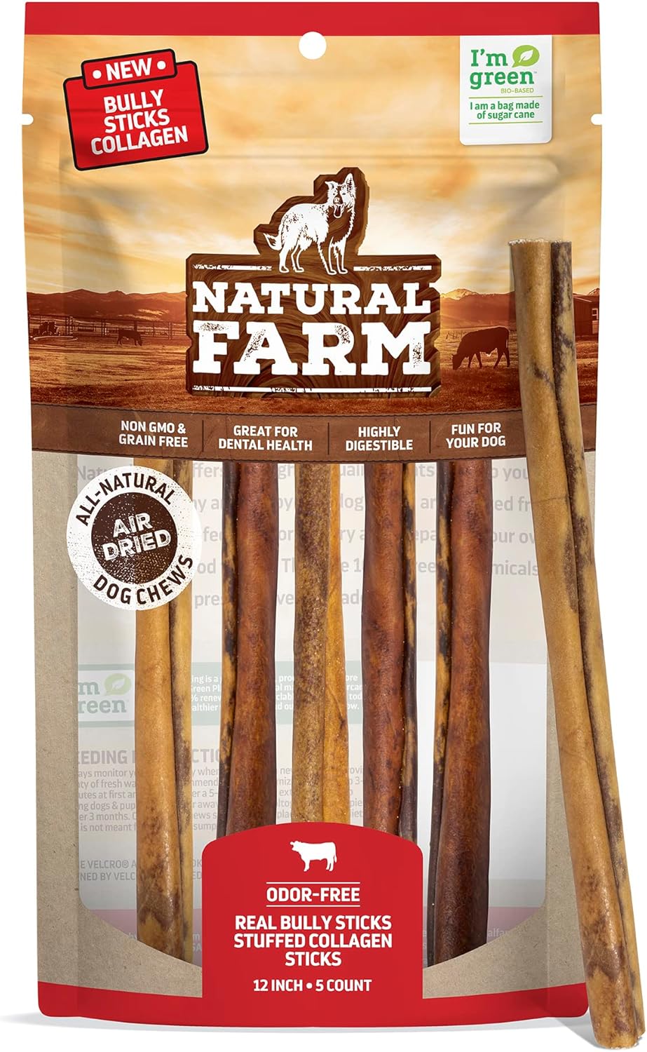 Natural Farm Bully Sticks Stuffed Collagen Sticks for Dogs