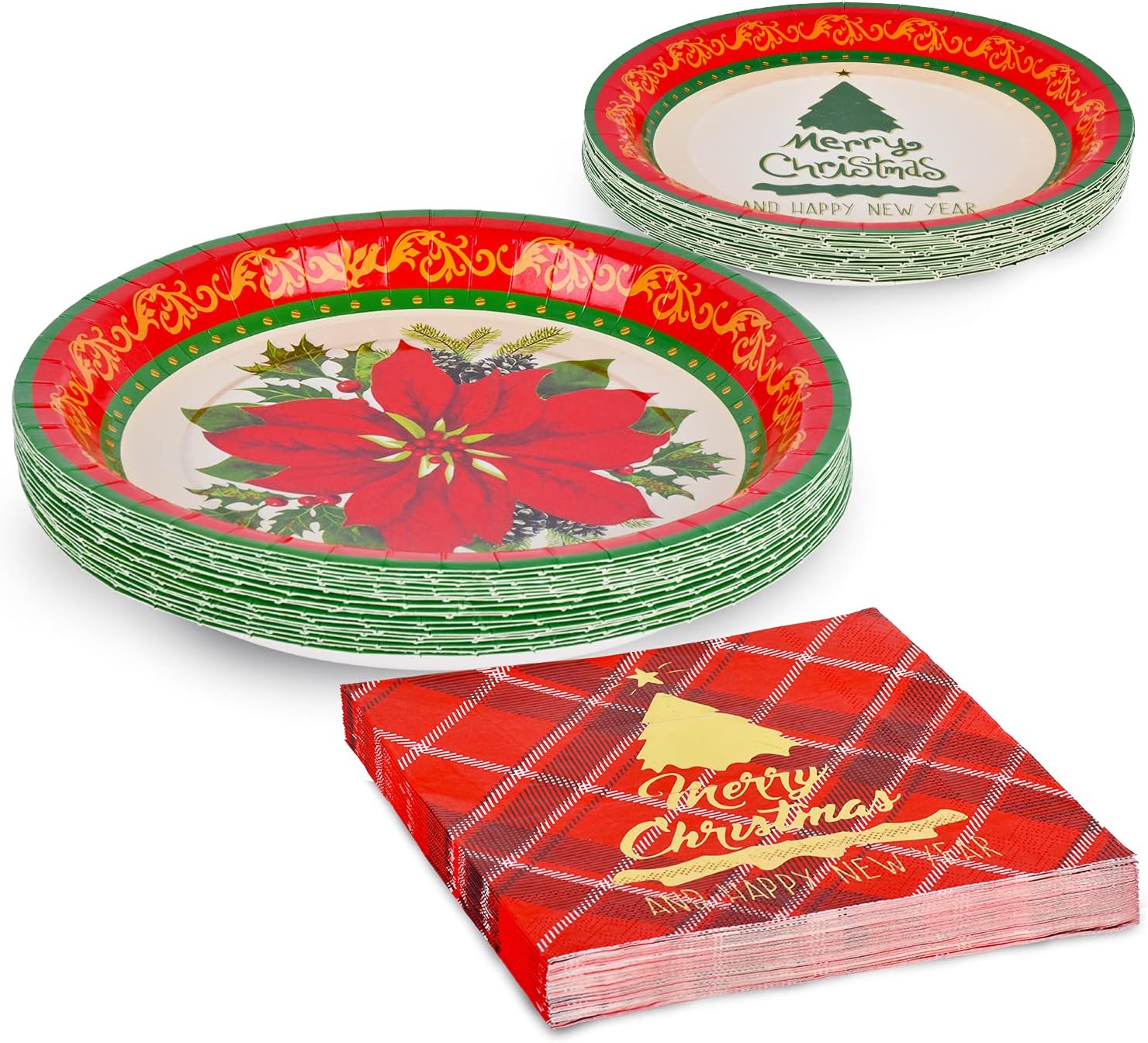 Gatherfun Christmas Party Supplies Poinsettia Flower Disposable Paper Dinner Plates Dessert Plates and Napkins for Merry Christmas Party, Serve 20 (Pack of 2)