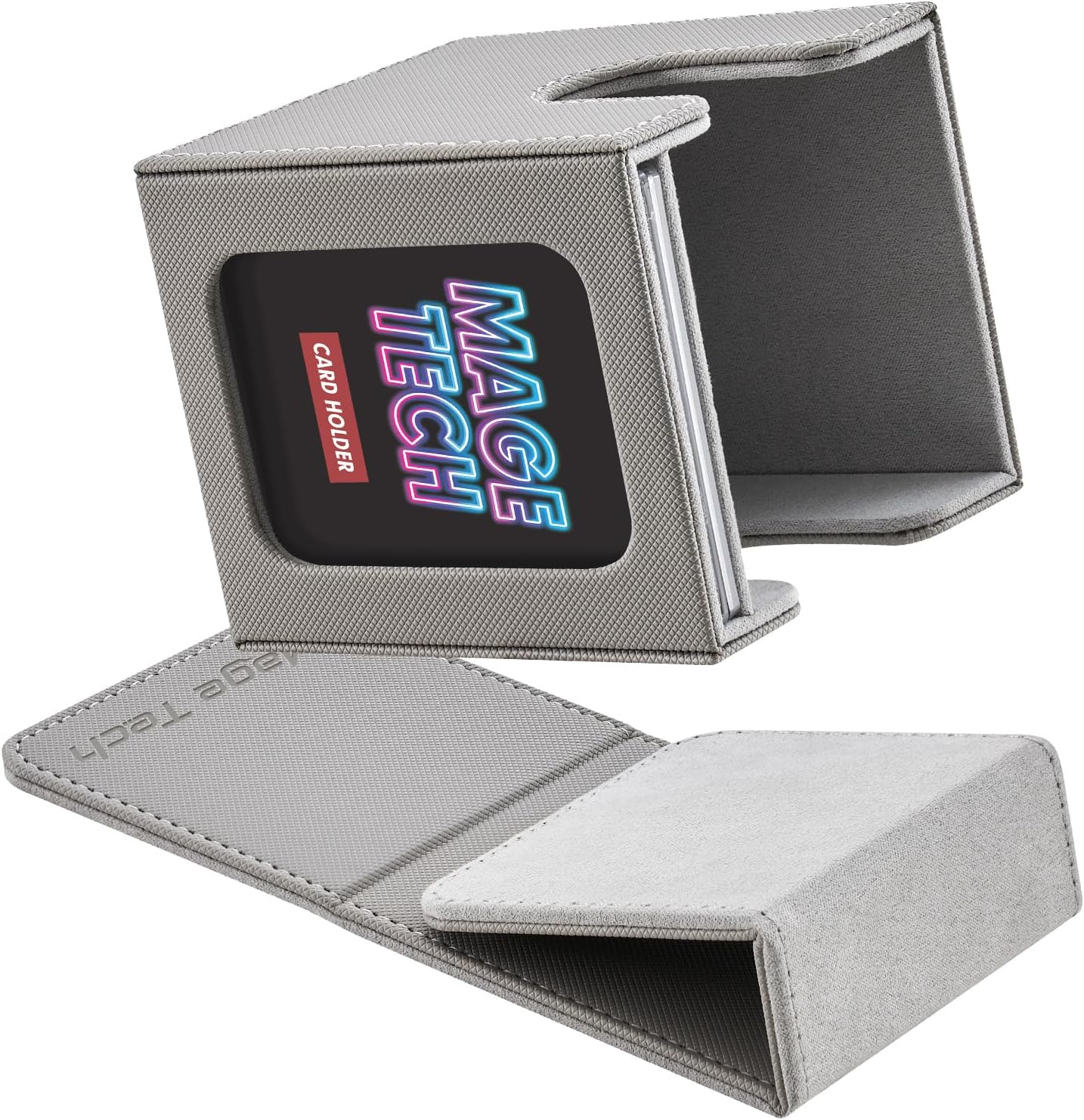 Mage Tech Commander Deck Box Lite - Card Display with Snap Card Holder & Removable Cover, Fits 100+ Single-Sleeved Cards, Ideal for MTG, PTCG, OPCG, SWU & More (Grey)